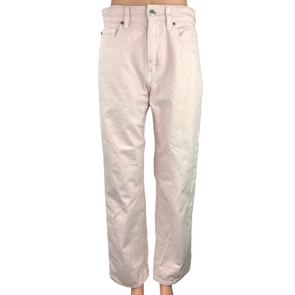 H&M Light Pink Straight Leg High Waist Stretch Ankle Boyfriend Denim Jeans Sz 8 - Picture 1 of 5